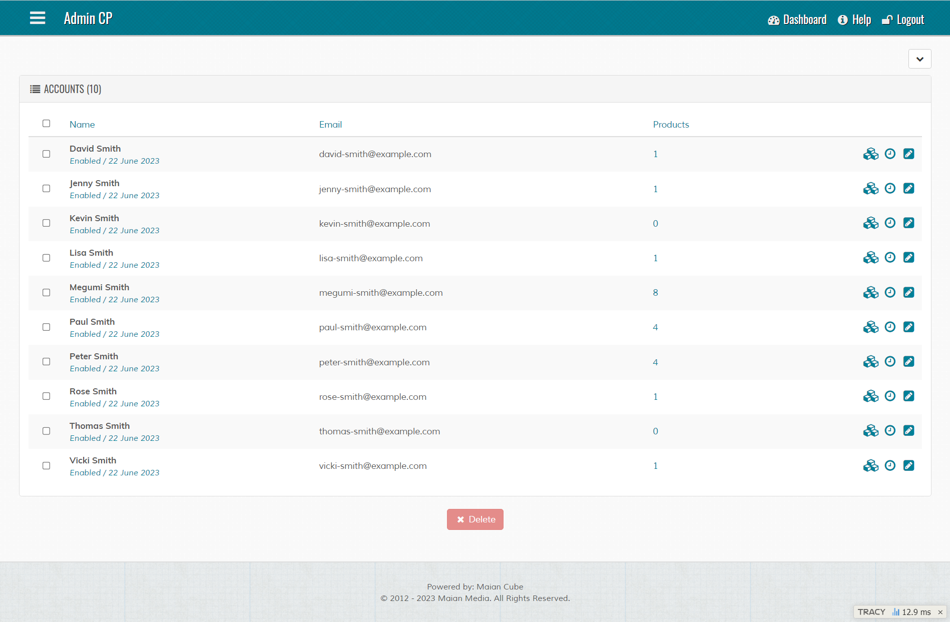 Screenshot: Manage Accounts